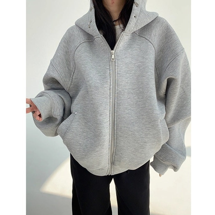 Switching Design Loose Zip Hooded Jacket OS2031