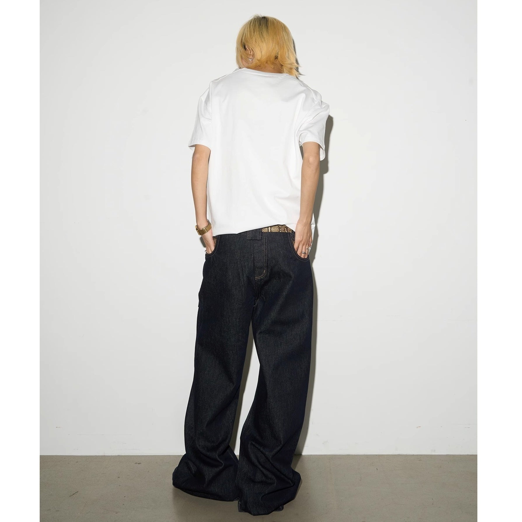 Snakeskin Waist Stitching Buggy Jeans MN9014