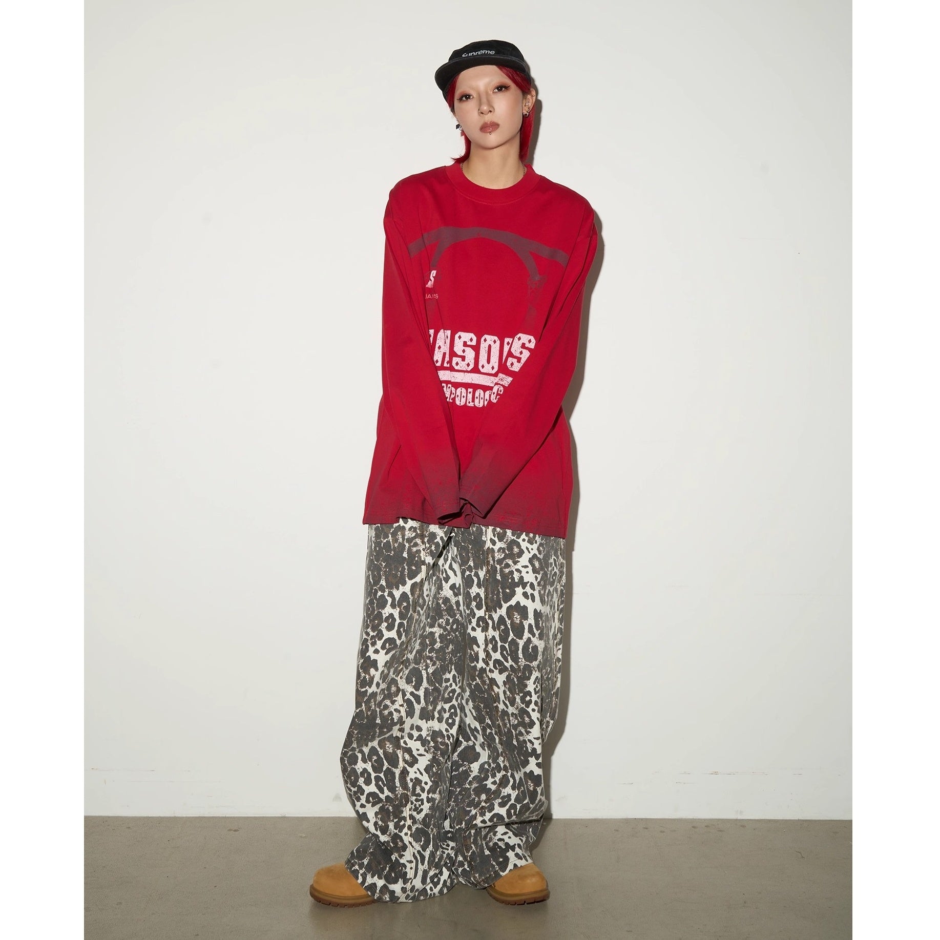 Gradient Washed Letter Print Long T-shirt MN9048