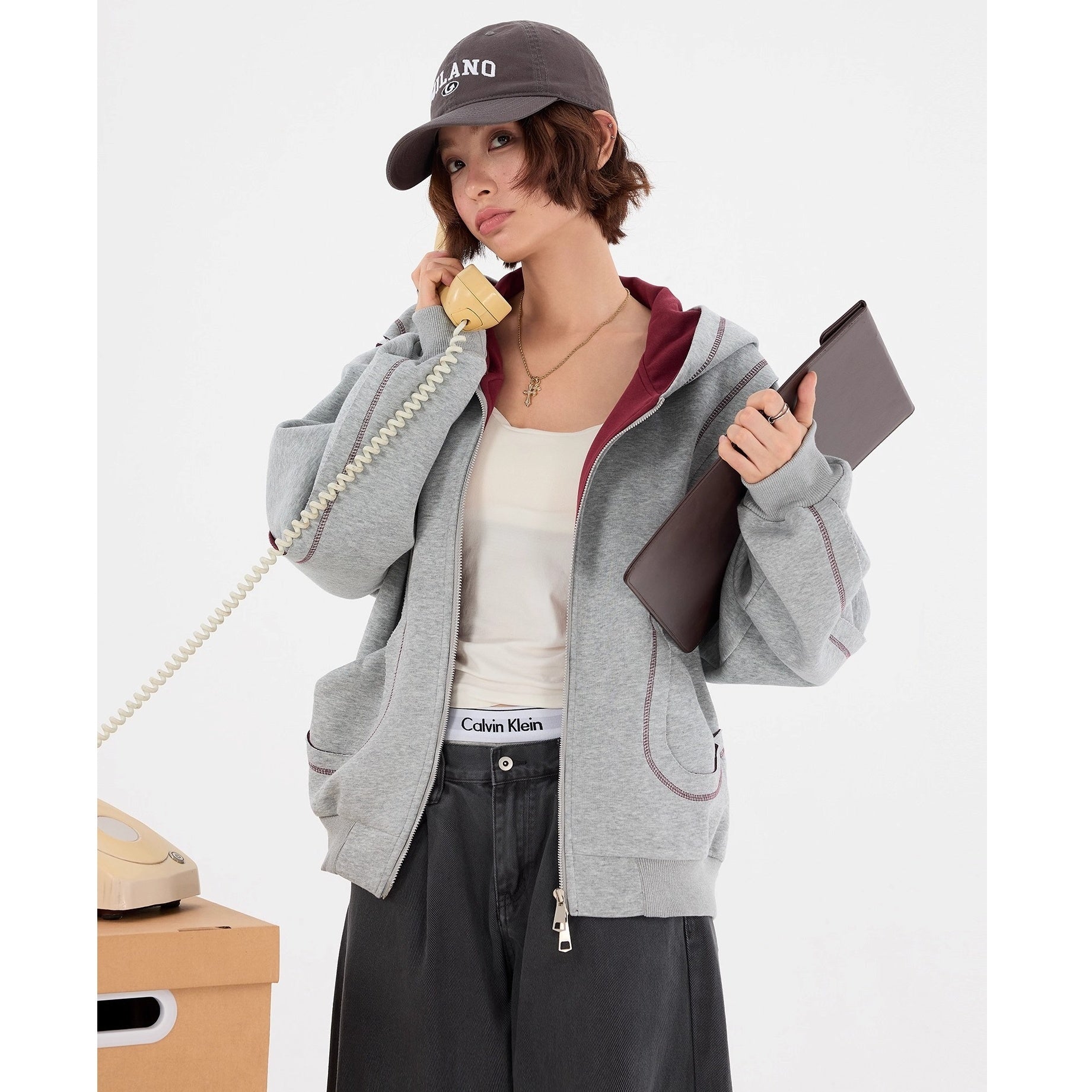 Contrast Splicing Design ZIP-up Hooded Sweat MW10240