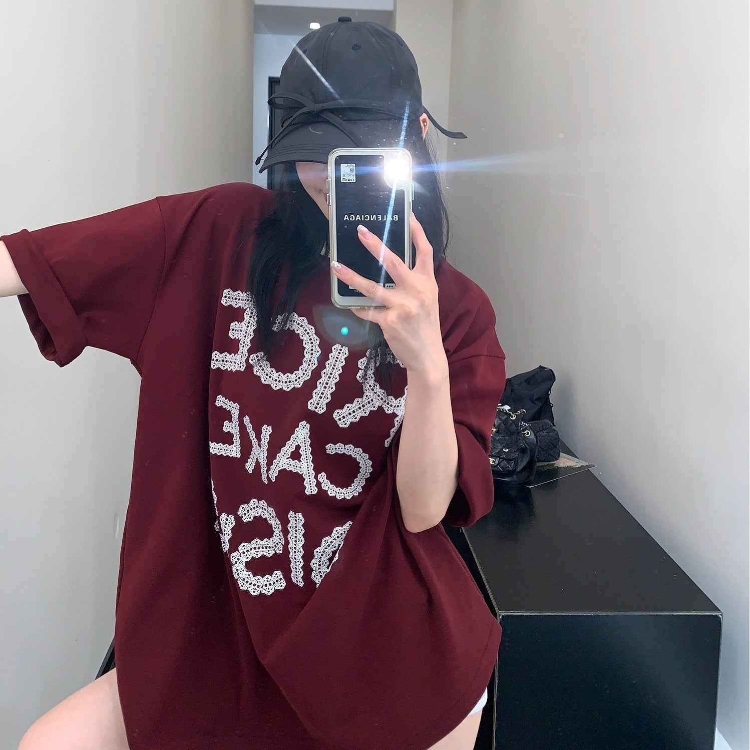 Lace Letter Loose Ringer T-shirt OS2001