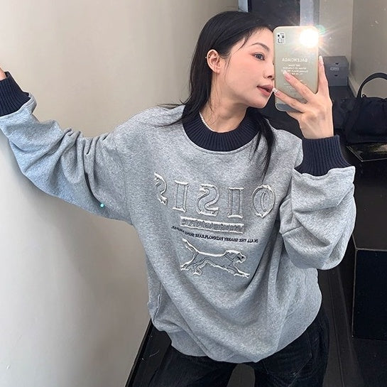 Cartoon Patch Embroidery Crew Neck Sweat OS2055