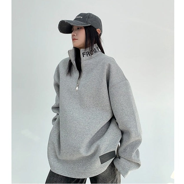 Embroidered Stand Collar Half-Zip Sweat OS2053