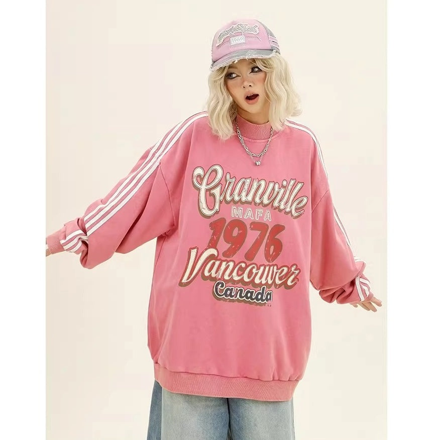 Three-bar Distressed Letter Print Sweat MW10382