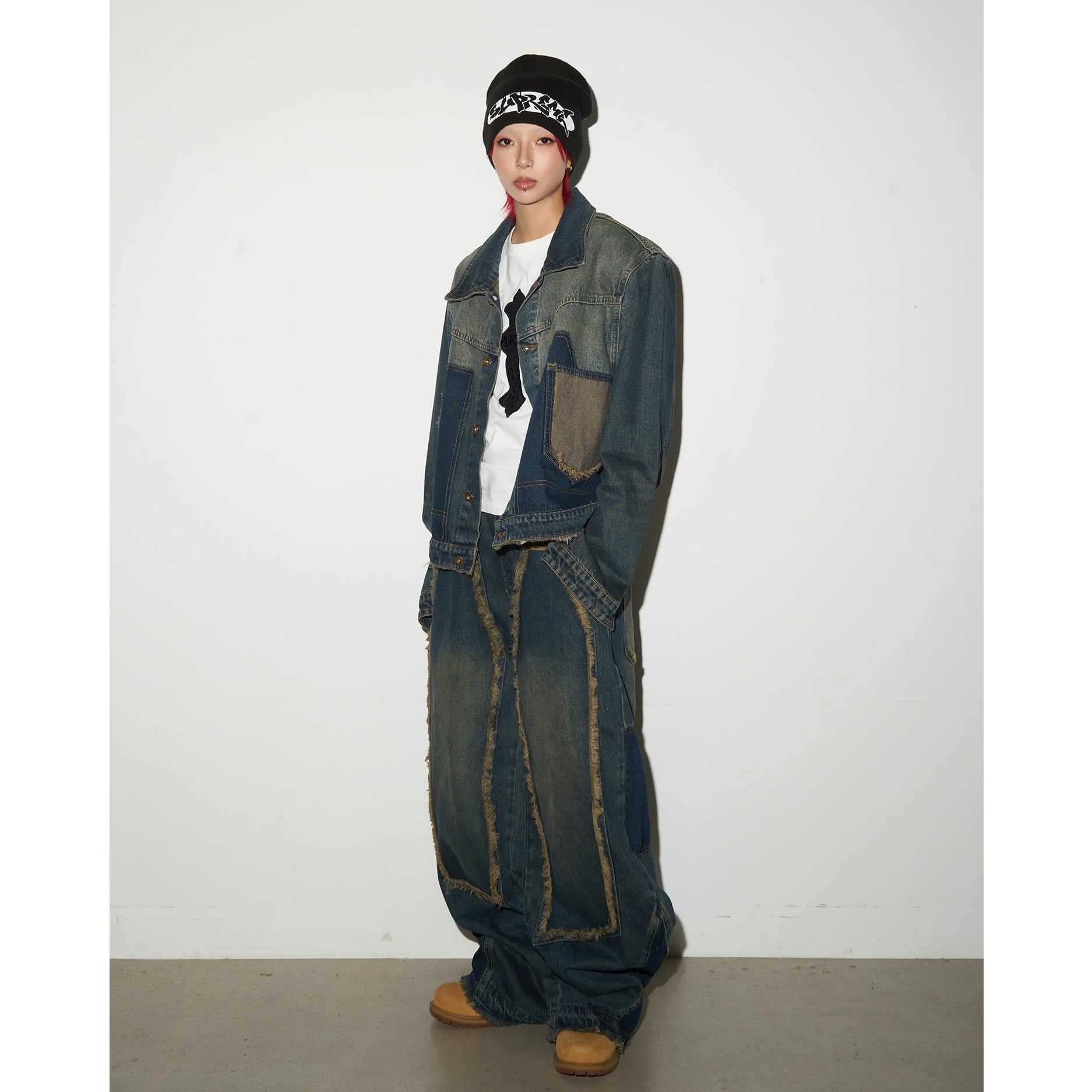 【上下別売り】Irregular Stitching Washed Denim Jacket  & Jeans Set-up MN9037