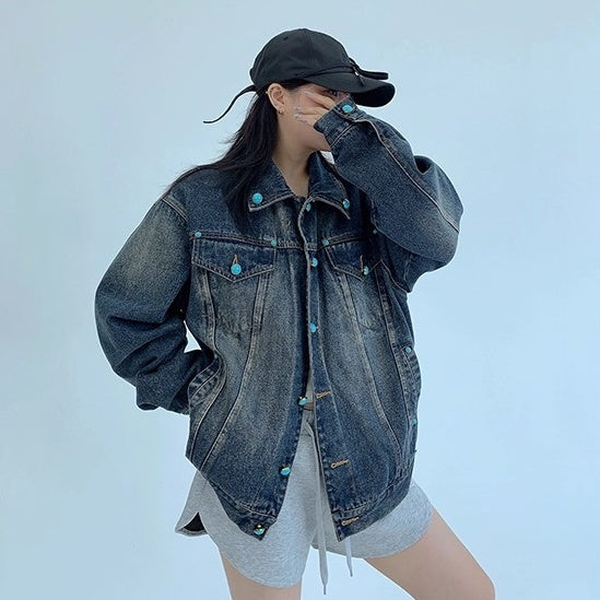 Turquoise Buckle Denim Jacket OS2042