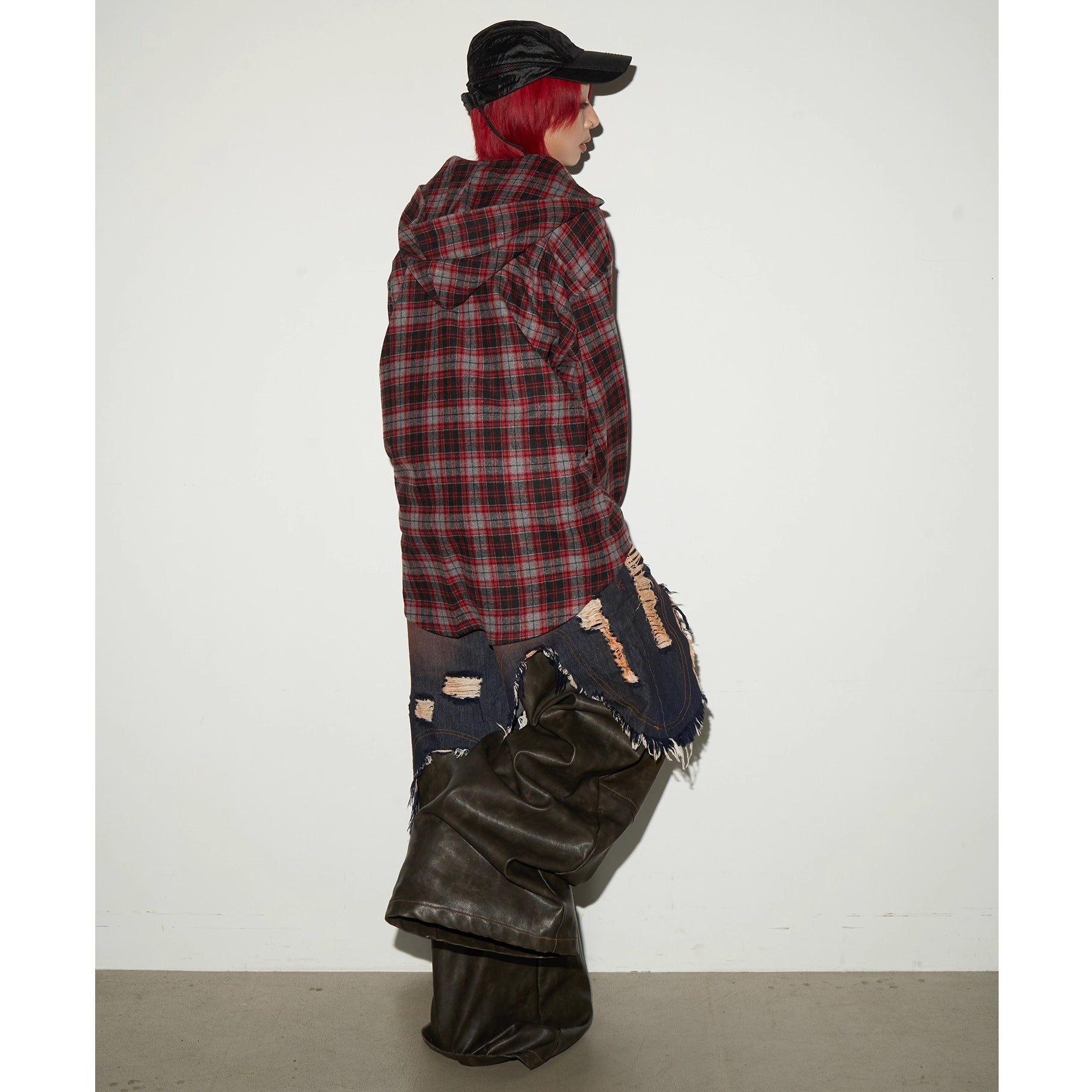 Plaid Long-sleeved Hooded Shirt MN9034