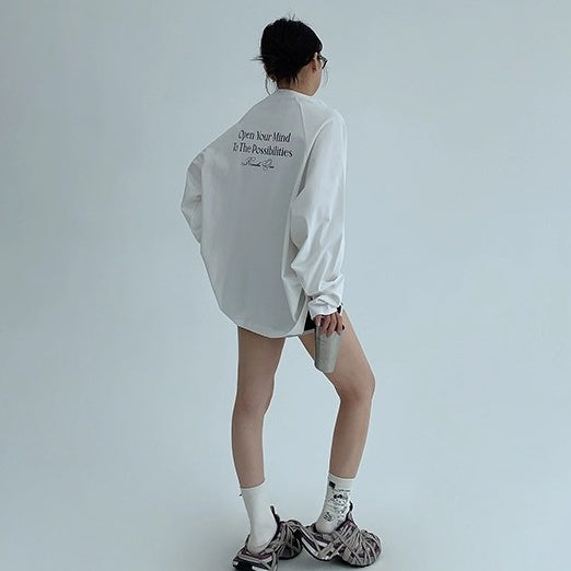Relaxation Lazy Letter Print Long-sleeved T-shirt OS2036