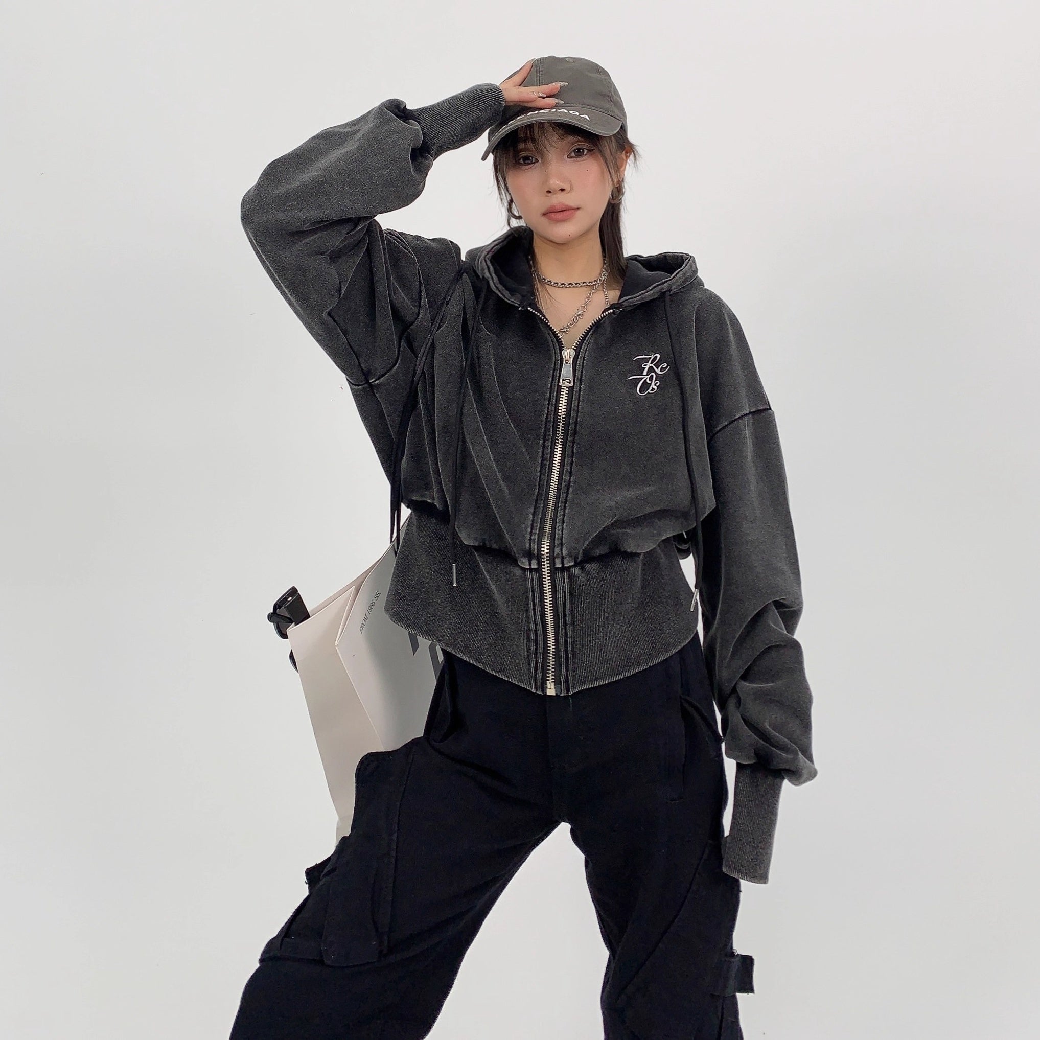 Cropped Loose Embroidery Hooded Jacket OS2020