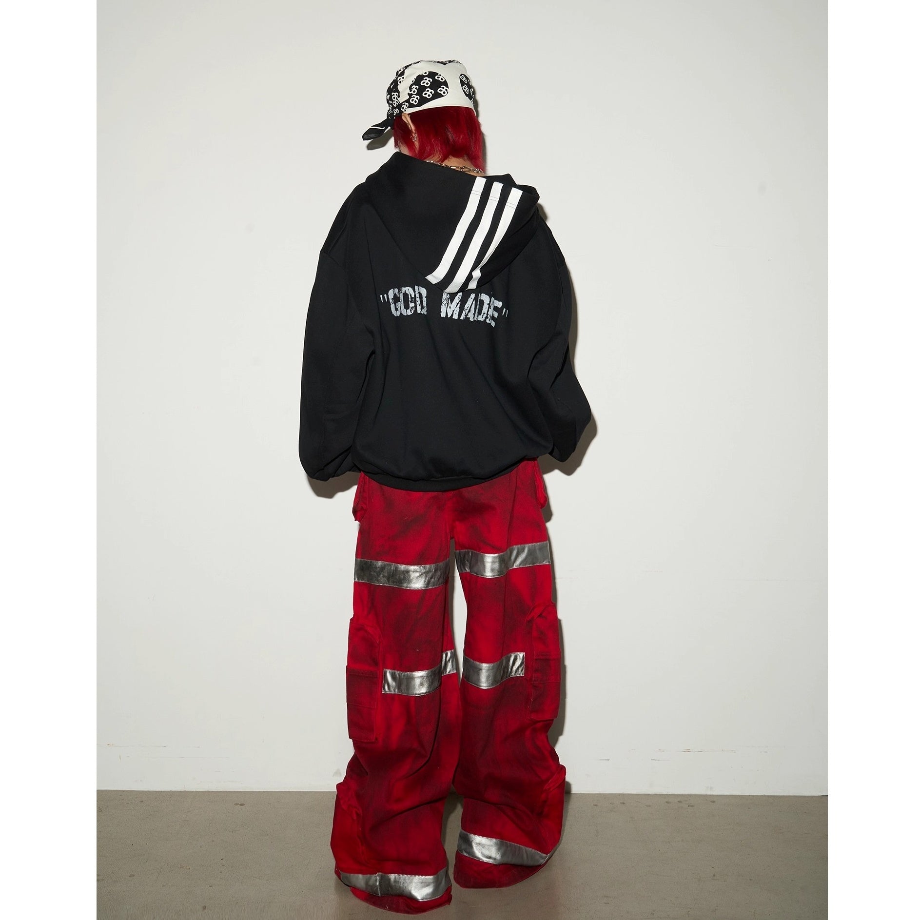Dark Stained Dyeing Color-blocked Wide Fire Pants MN9029