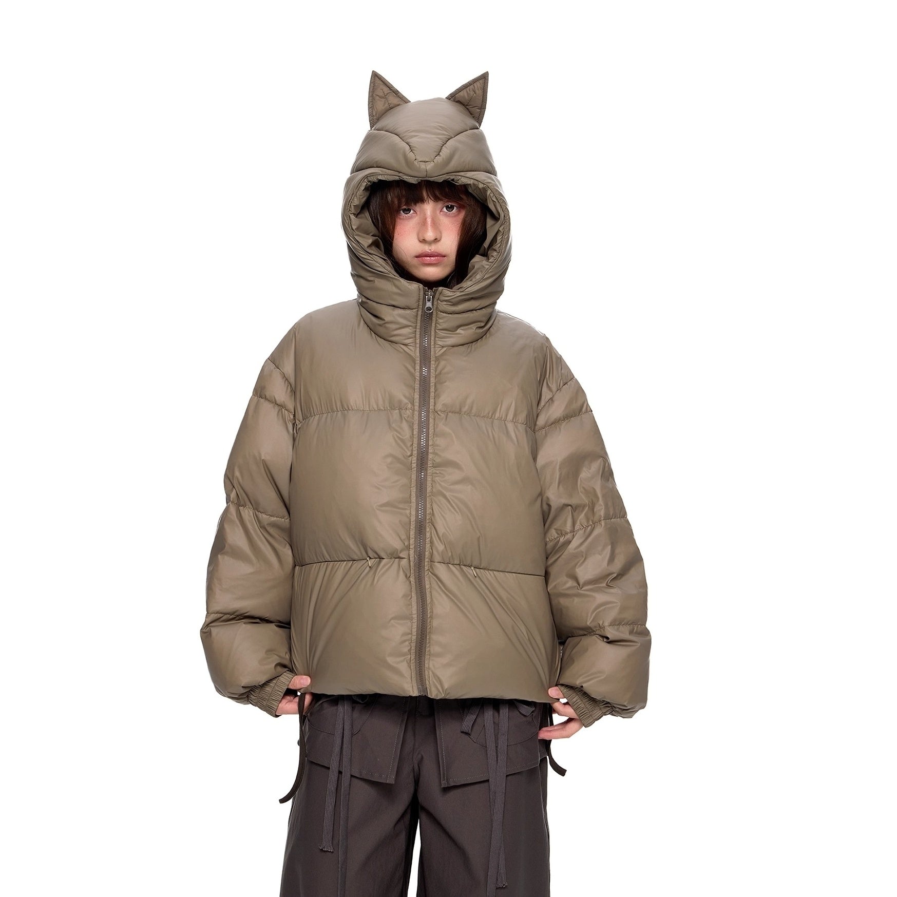 Small Ear Hooded Short Down Jacket EZ251