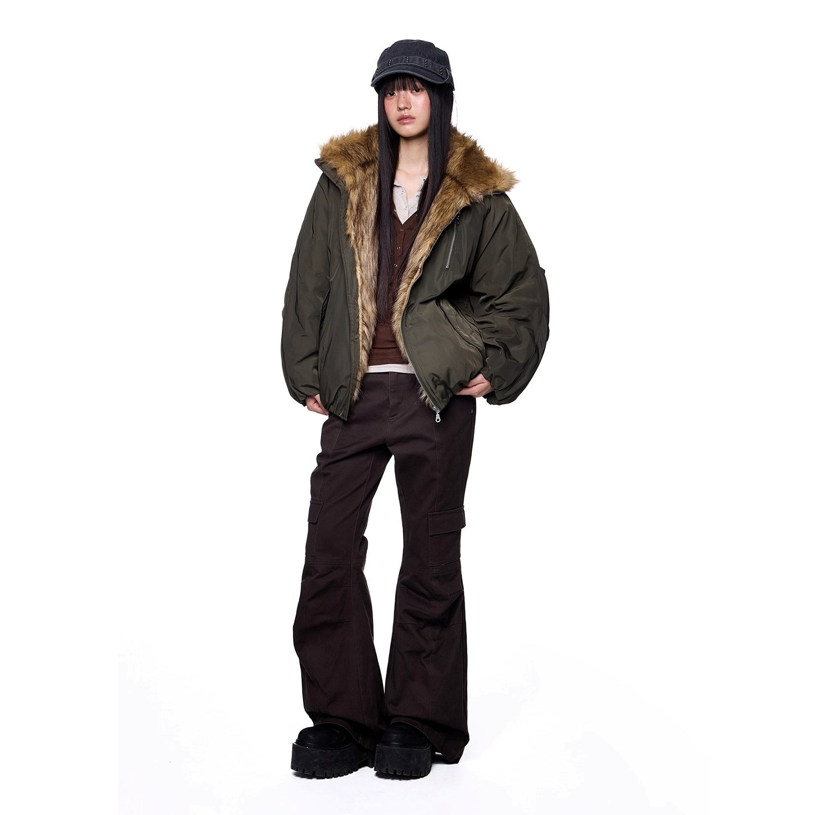 Stand Collar Fur Stitch Jacket EZ257