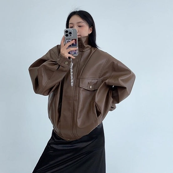 PU Leather Wide Silhouette Biker Jacket OS2024
