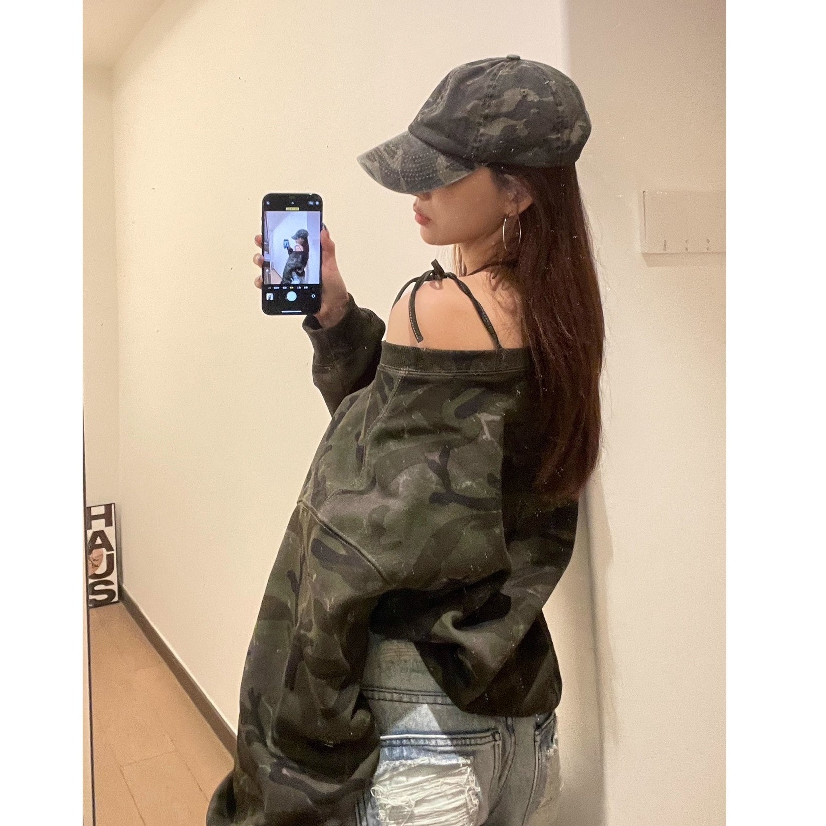 Camouflage One-shoulder Sweat MW10269