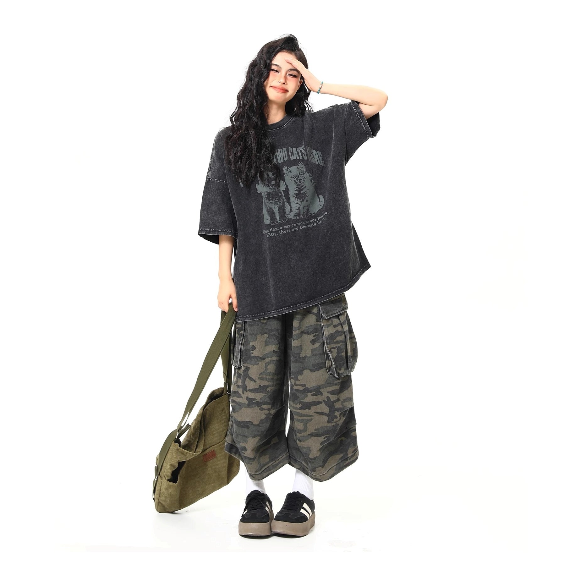 Cartoon Cat Print T-shirt MW10125