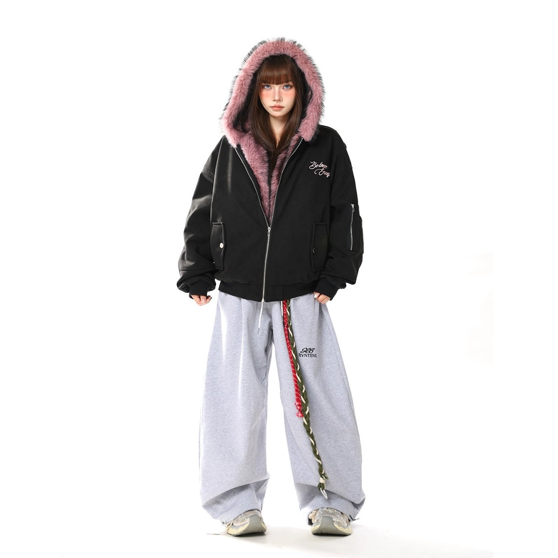 Letter Embroidery Carving Fur Collar Hooded Jacket MW10294