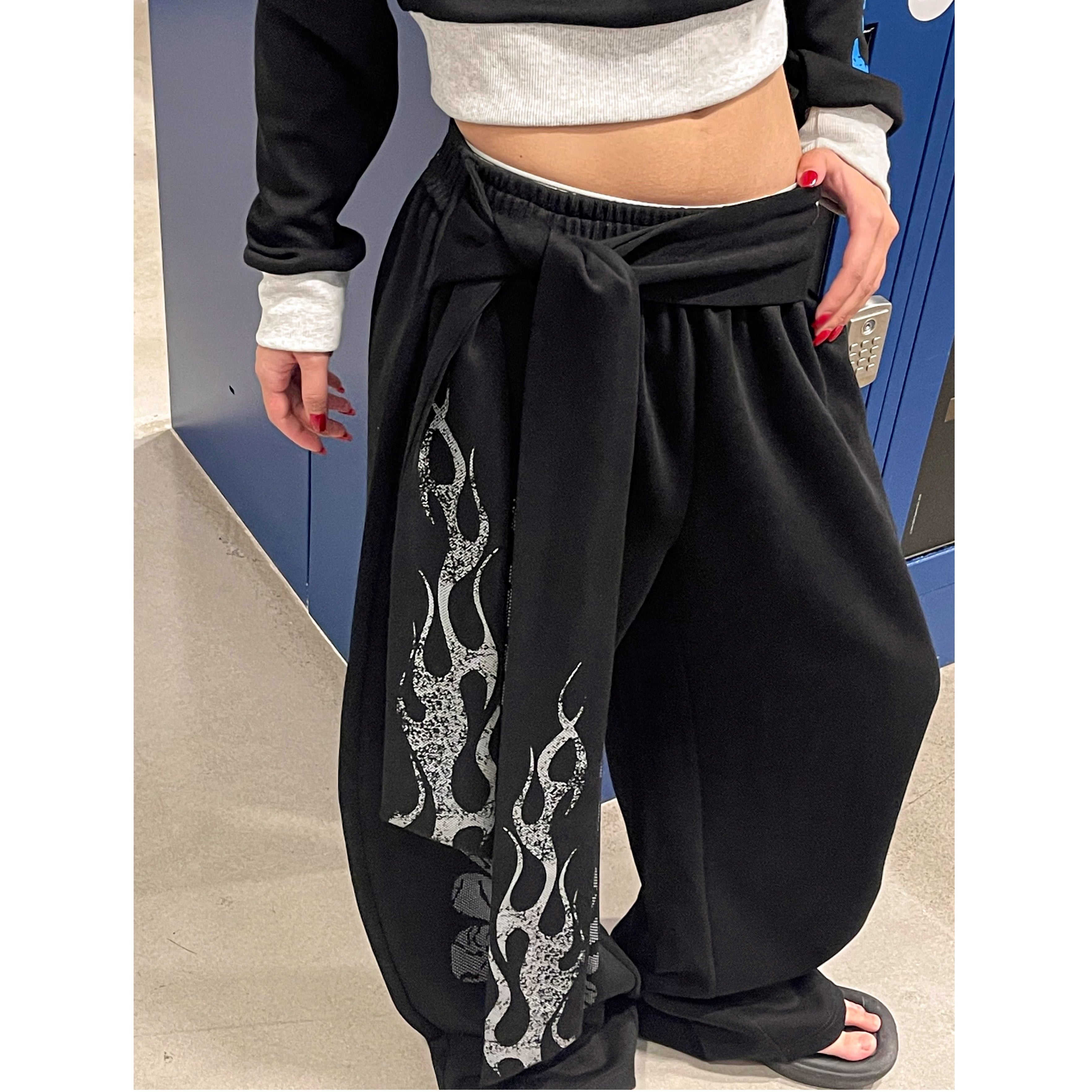 Flame Print Loose Wide-leg Sweatpants VI2010