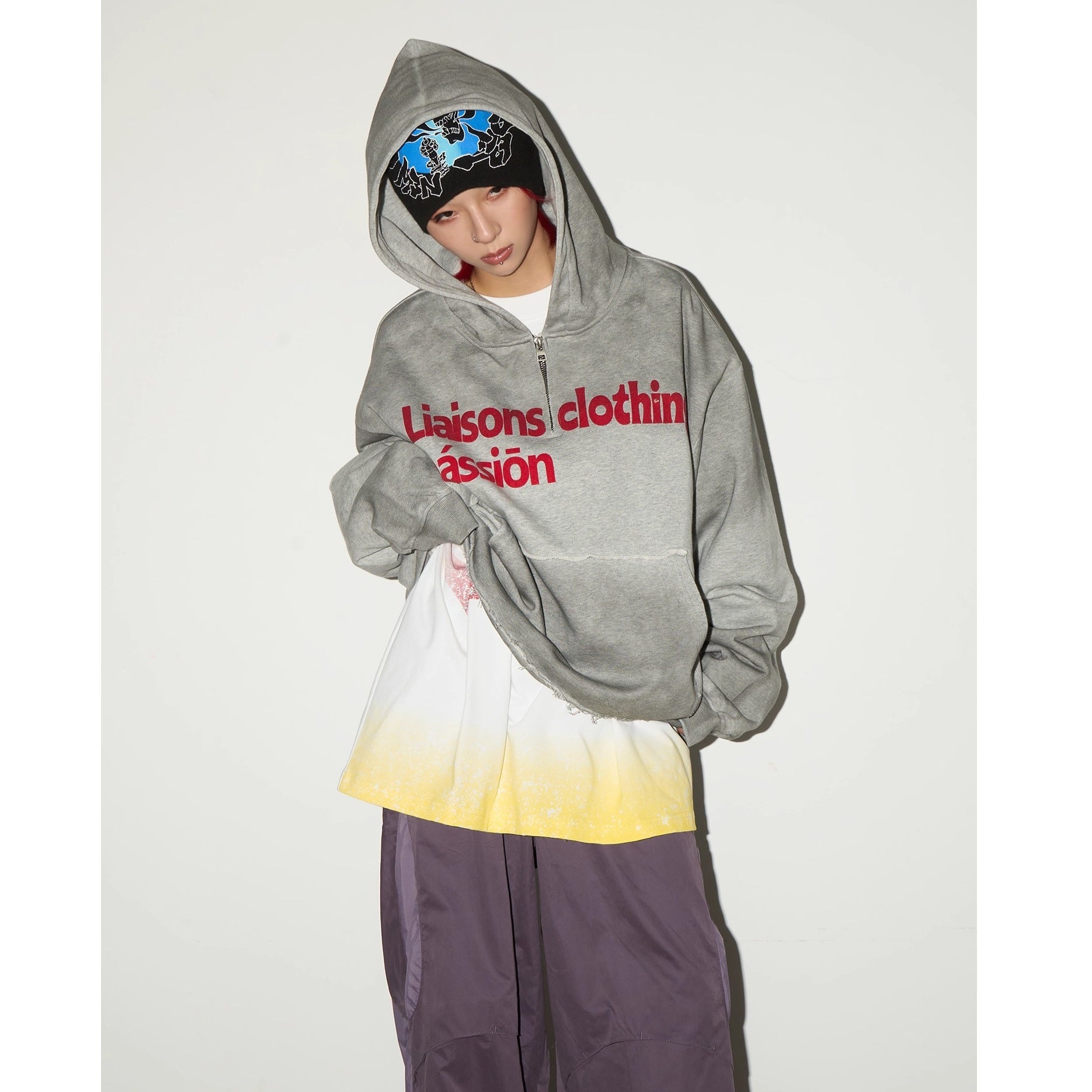 Irregular Smudging Monogram Print Hoodie MN9041