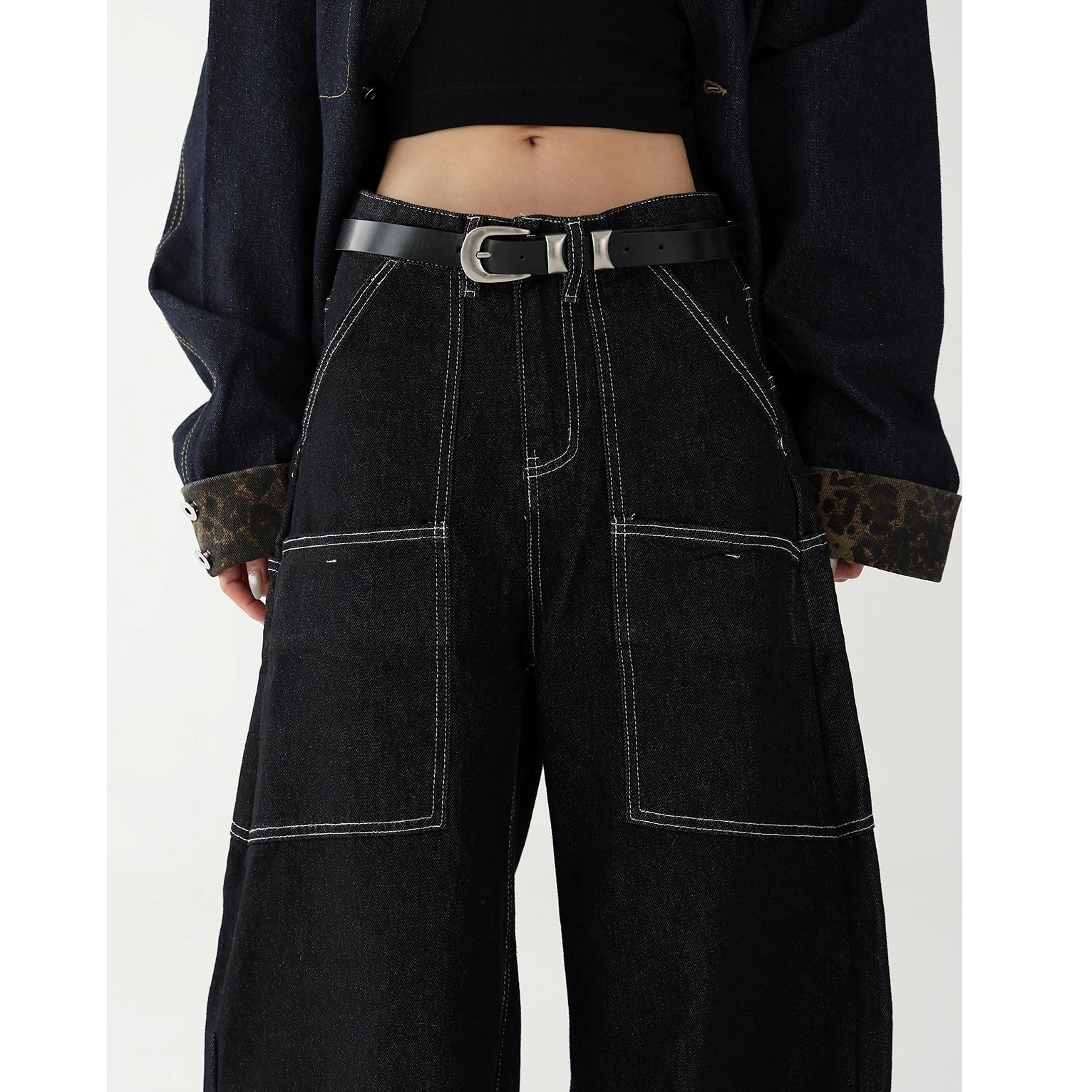 Contrast Stitch Loose Curve Jeans AC7158