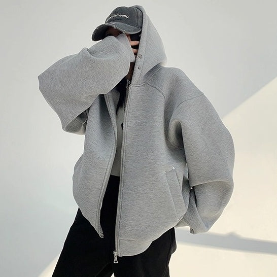Switching Design Loose Zip Hooded Jacket OS2031