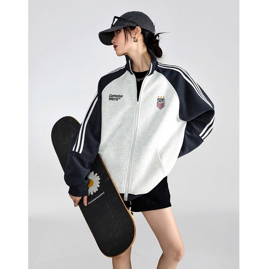 Stand-Collar Sports Sweat Zip Jacket IC9117