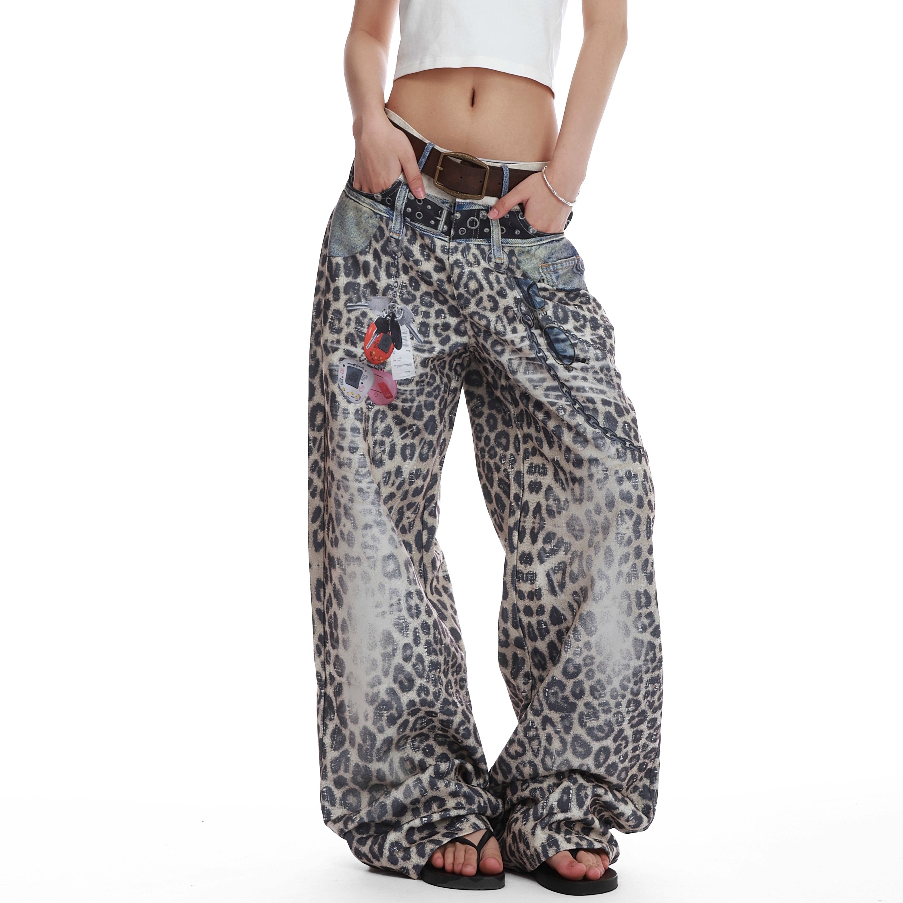 Double Waist Leopard Print Jeans VI2013