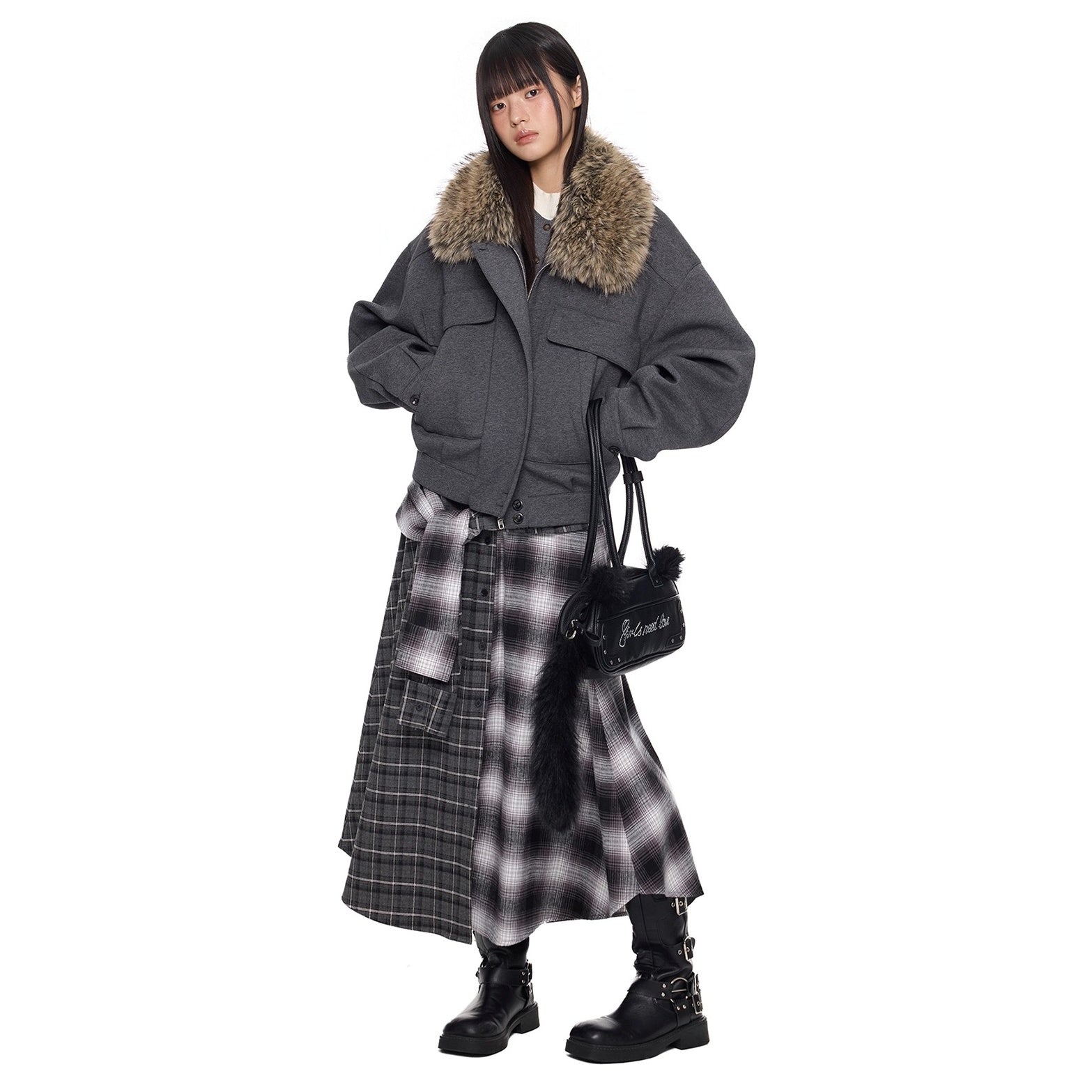 Fur Neck Pocket Cropped Jacket EZ285