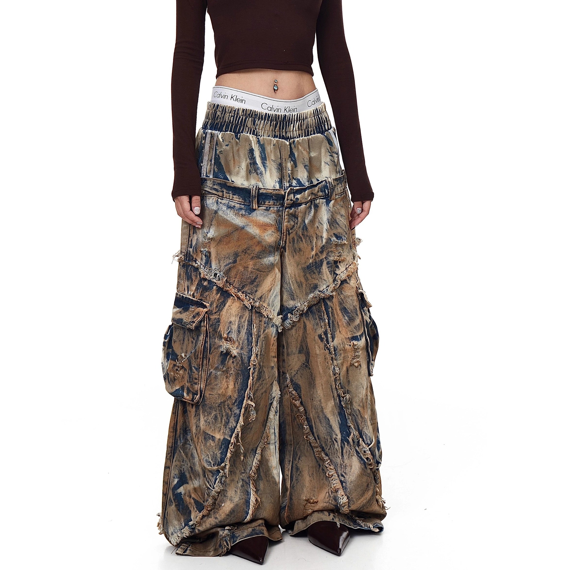 Dirty Dye Died Double Waist Jeans BK7040