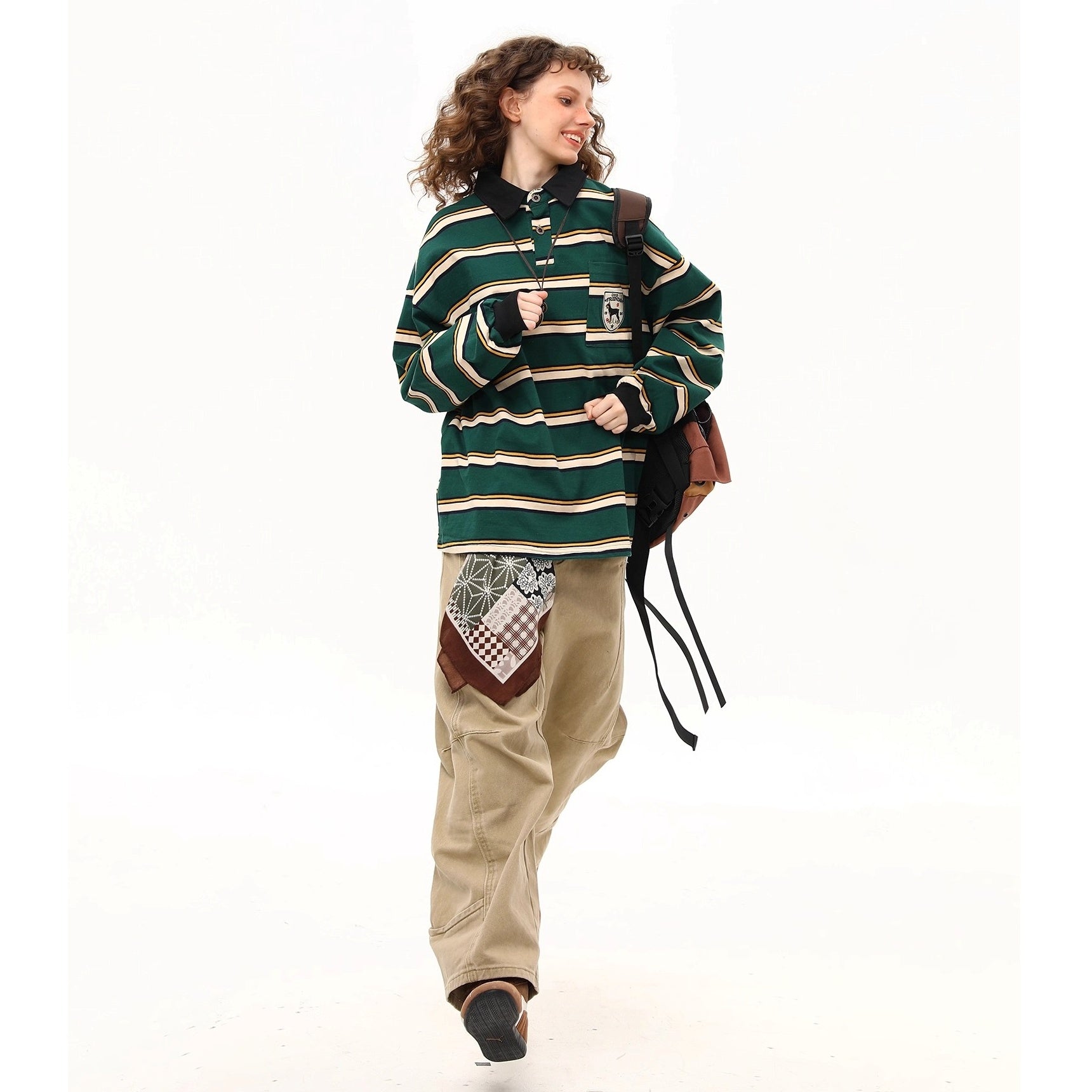 Preppy Style Border Long Sleeve Polo Shirt MW10251