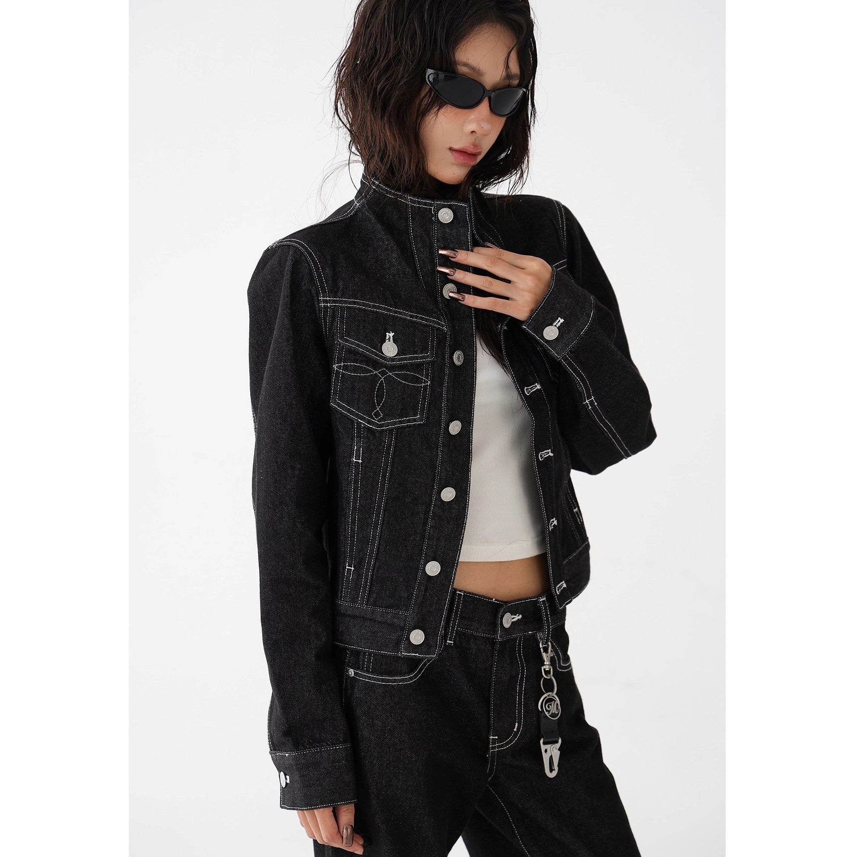 【上下別売り】Mock Neck Short Denim Jacket & Straight Jeans Set-up AC7141
