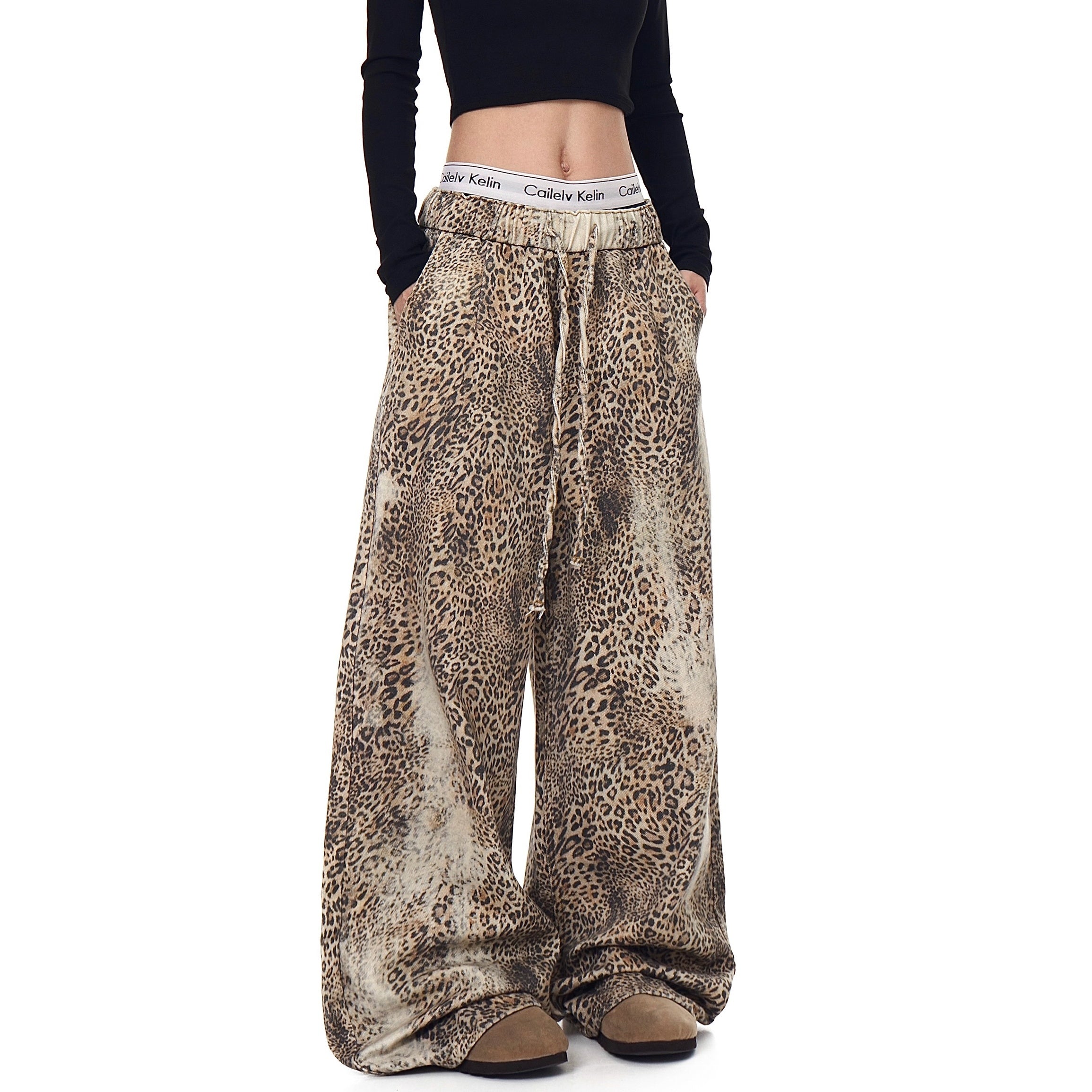 Vintage Washed Leopard Print Loose Pants BK7010