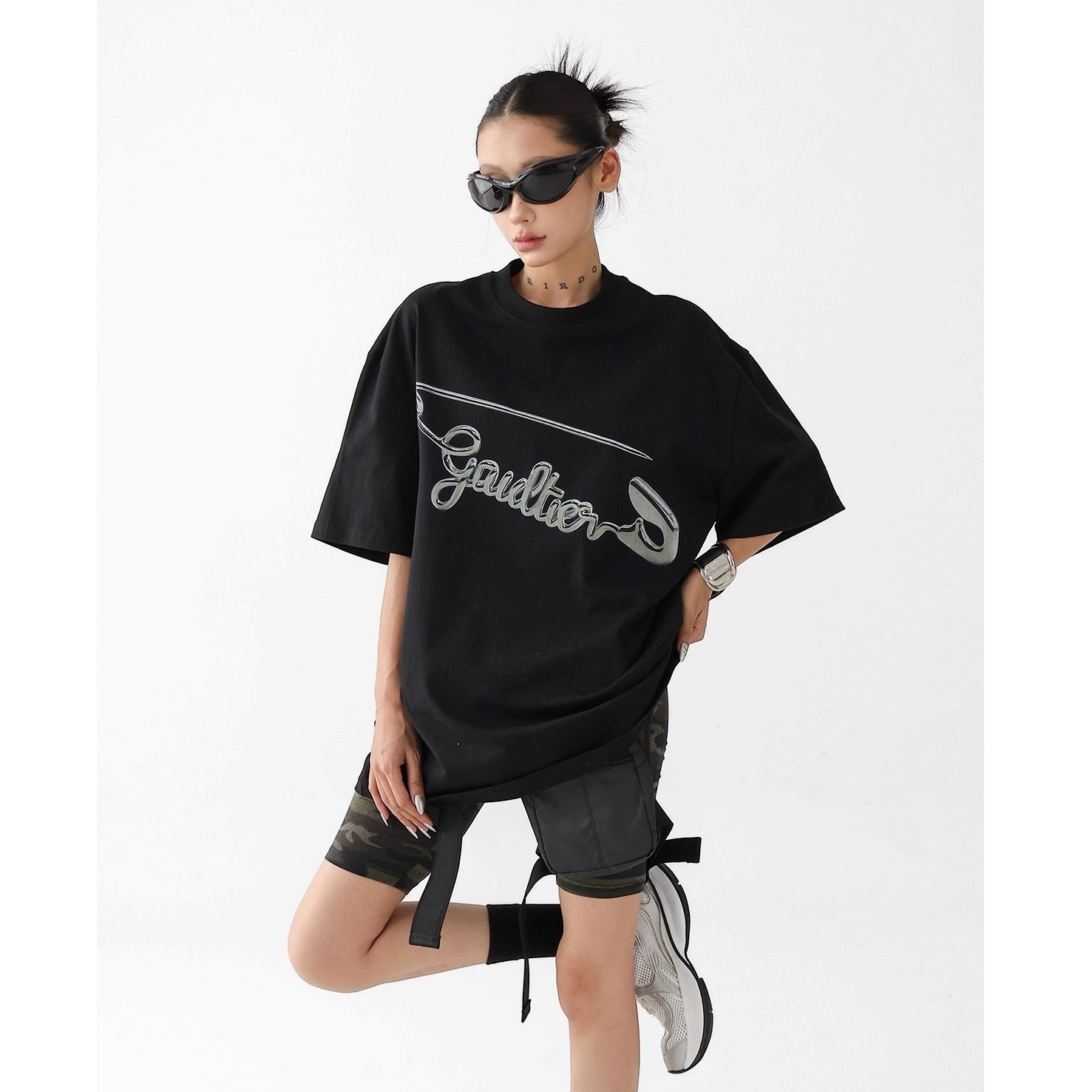 Metal Pin Print Loose T-Shirt AC7115