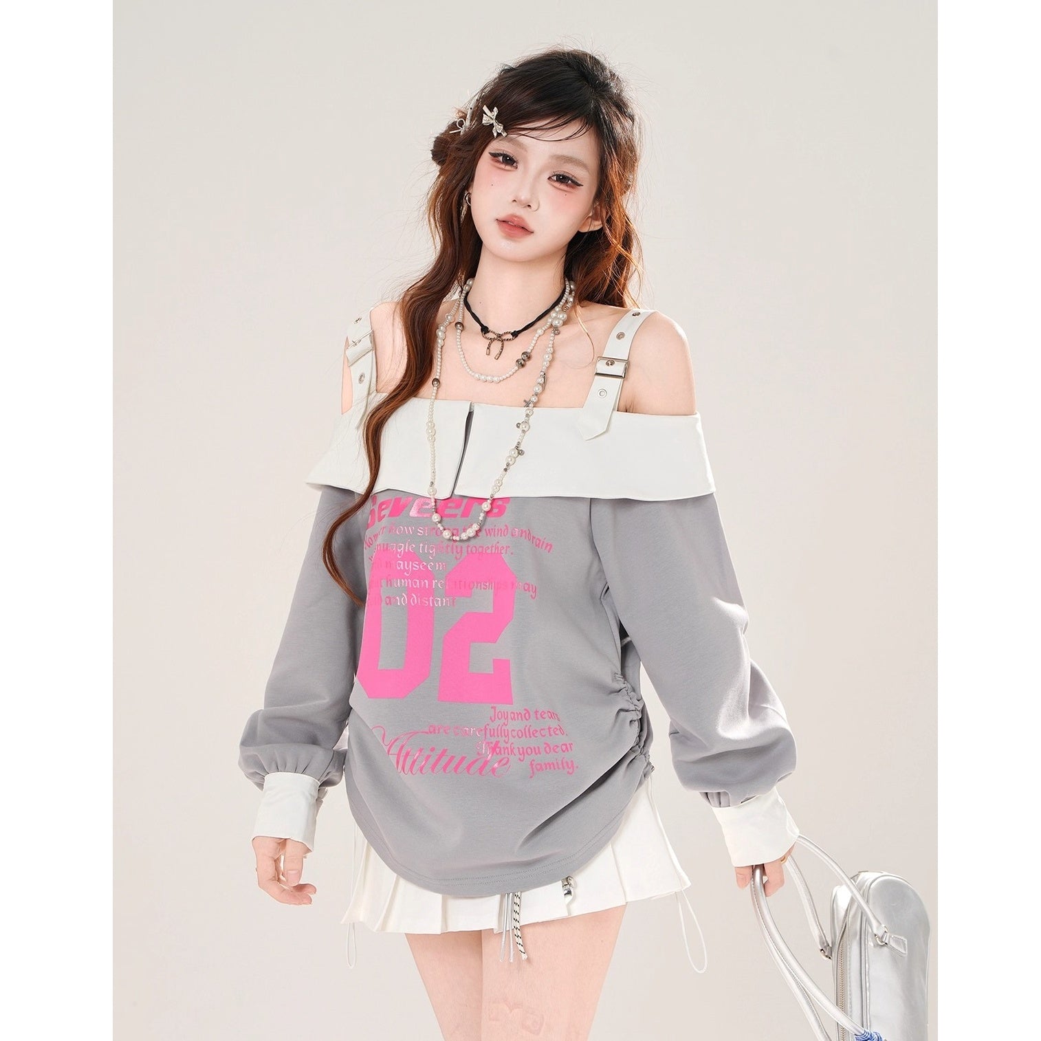 One-shoulder Loose Bicolor Top KK2076