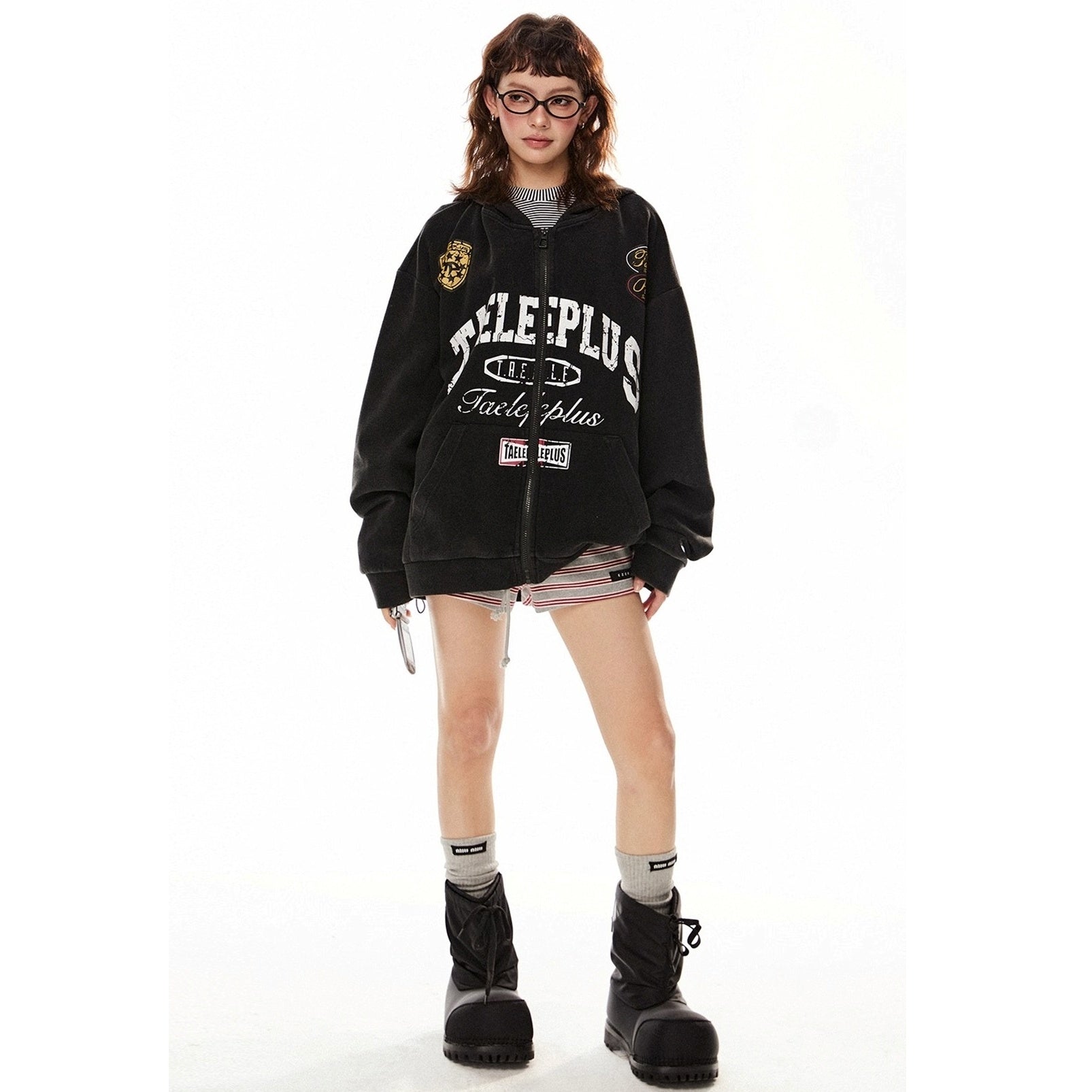 Letter Print Washed Hoodie Jacket MW10276