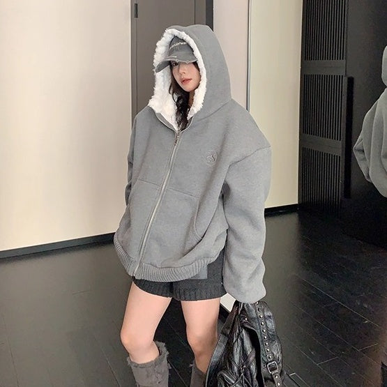 Inner Hairy Thickened Oversize Hooded Jacket OS2065