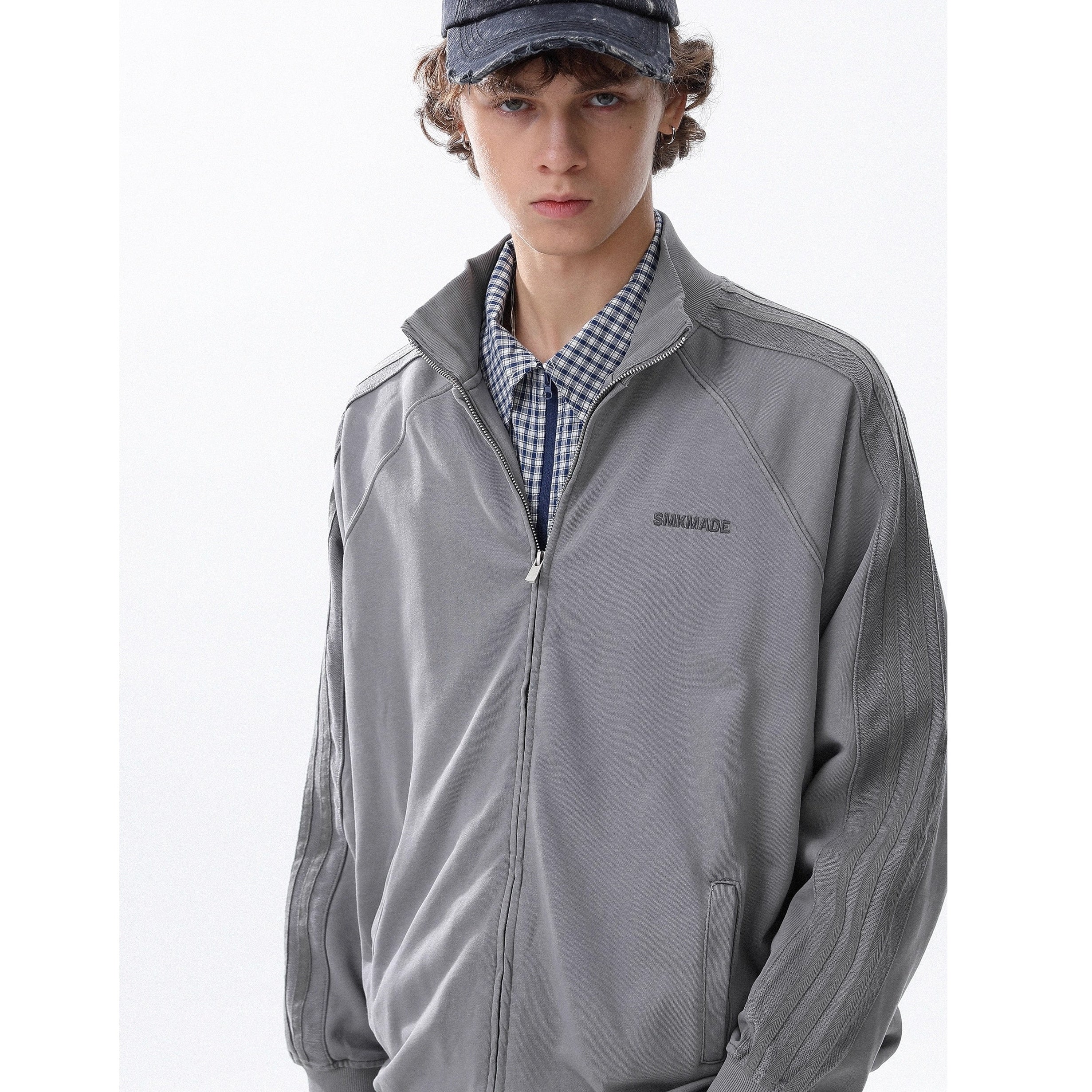 Patchwork Three Bar Stand Collar Jacket MR8026