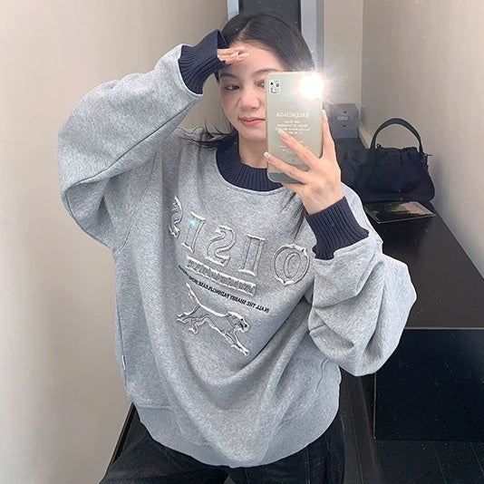 Cartoon Patch Embroidery Crew Neck Sweat OS2055