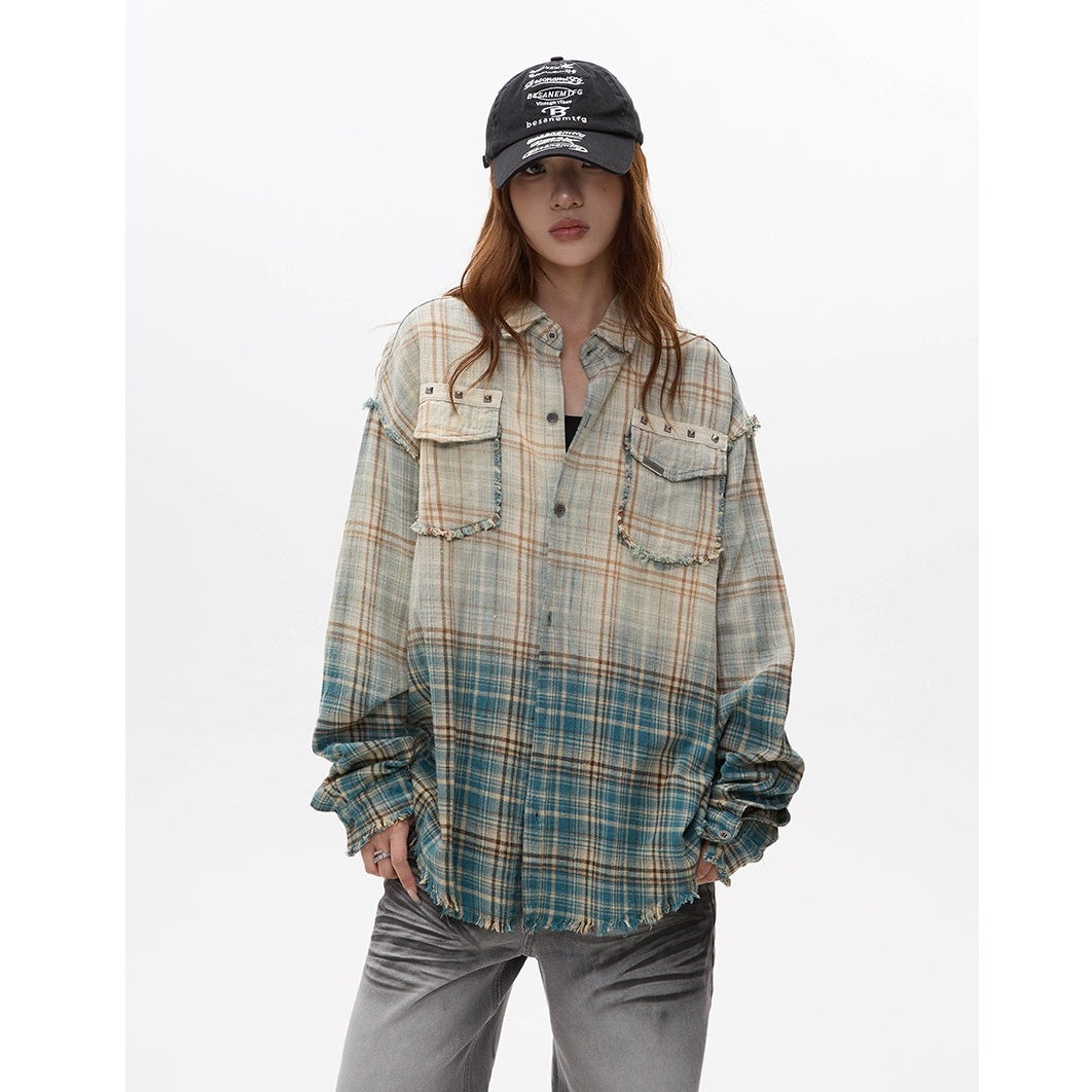 Washed Gradation Raw Plaid Shirt MW10323