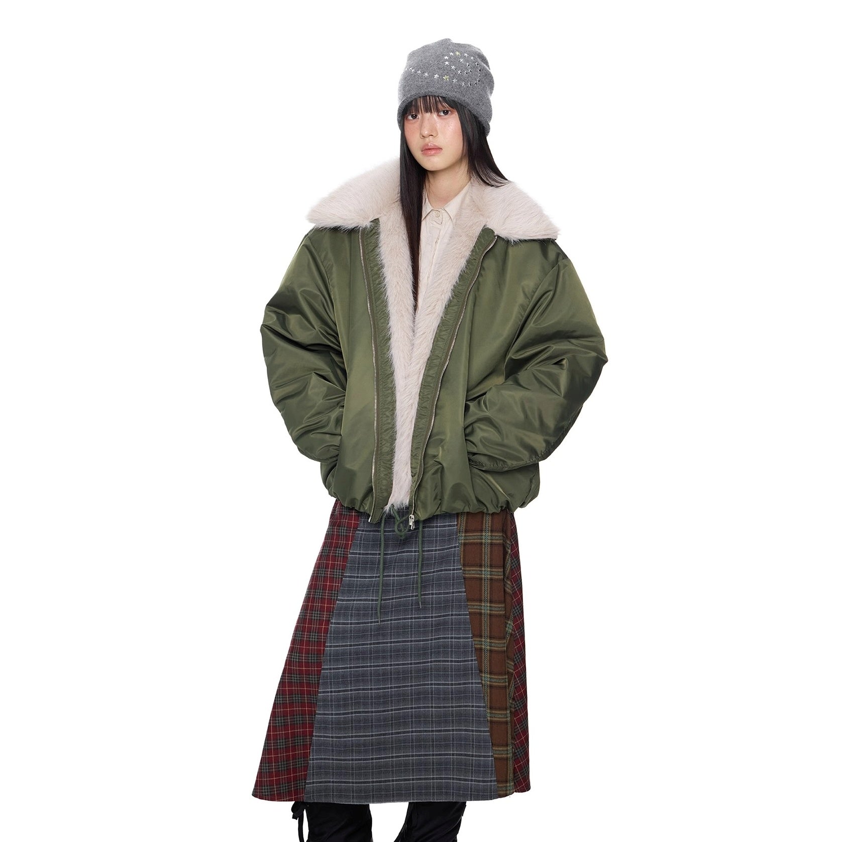 Fluffy Contrast Big Lapel Jacket EZ281