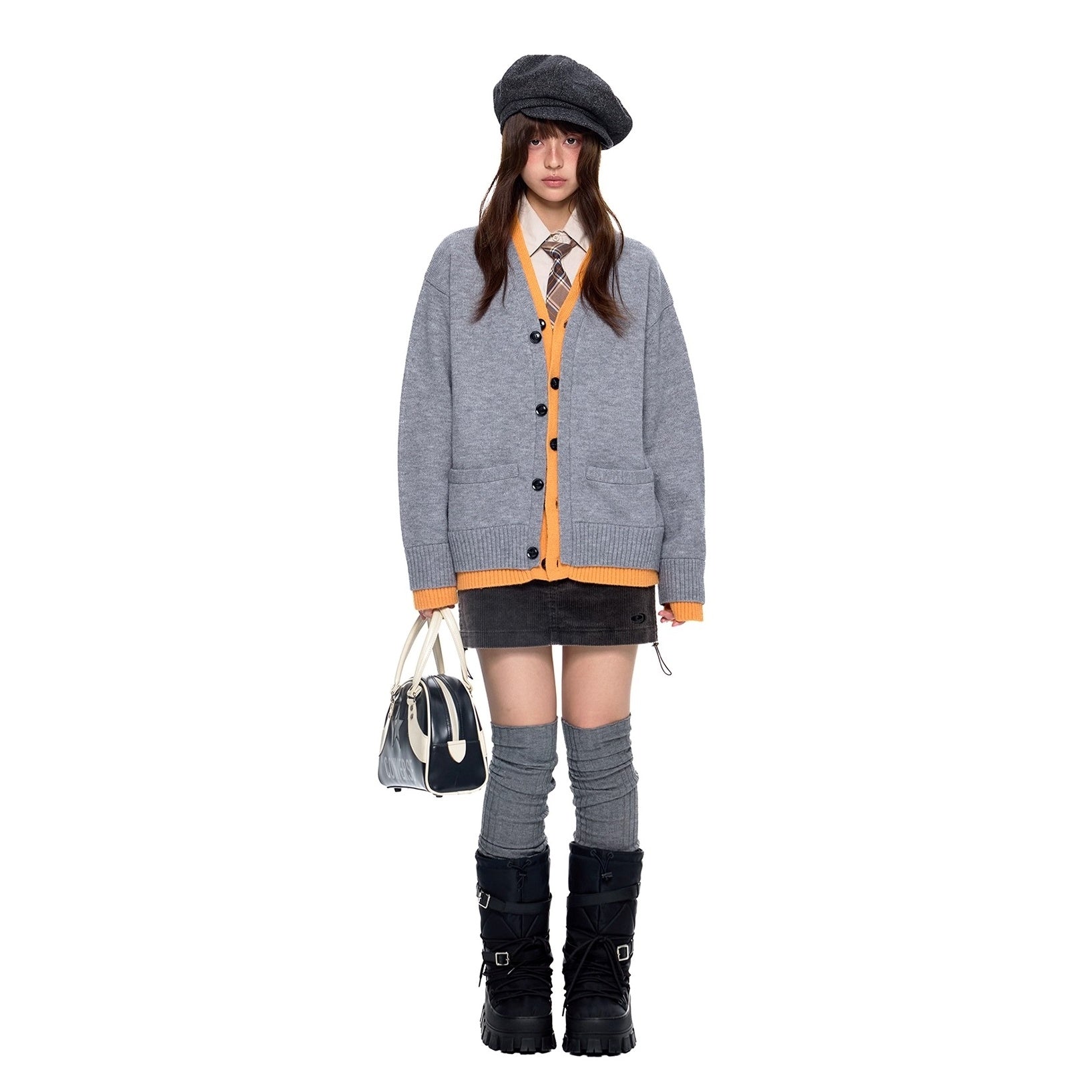Fake Layered Contrast Patchwork Knitted Cardigan EZ259