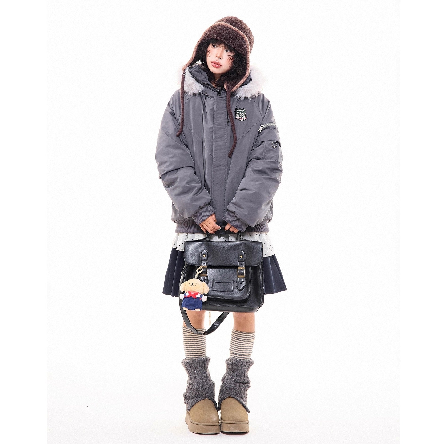 Work Style Fur Collar Hooded Jacket MW10295