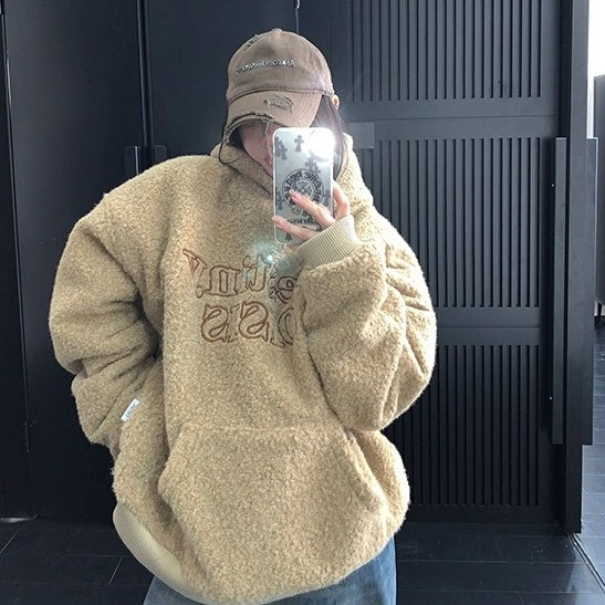 Letter Stitch Oversize Boa Hoodie OS2061