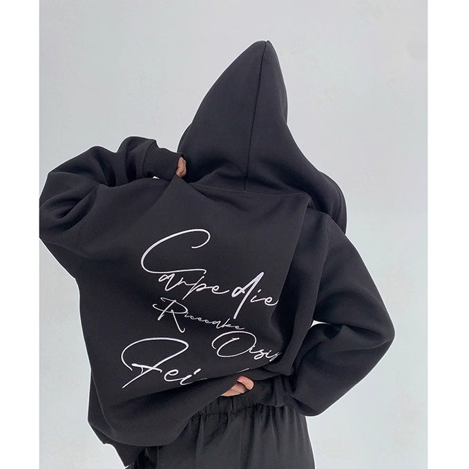 Back Letter Embroidery Hooded Jacket OS2051