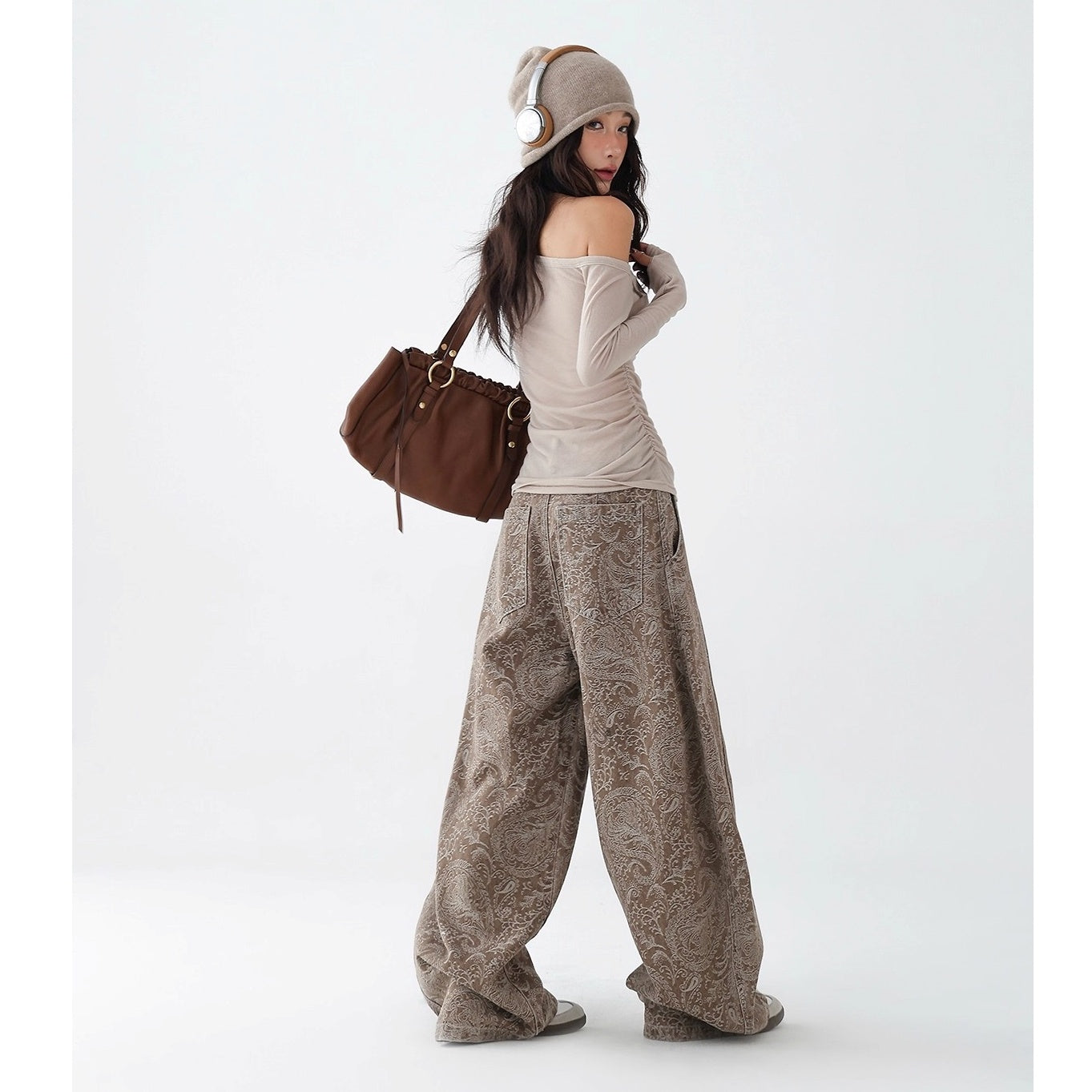 Paisley Pattern Wide-leg Curve Jeans AC7136