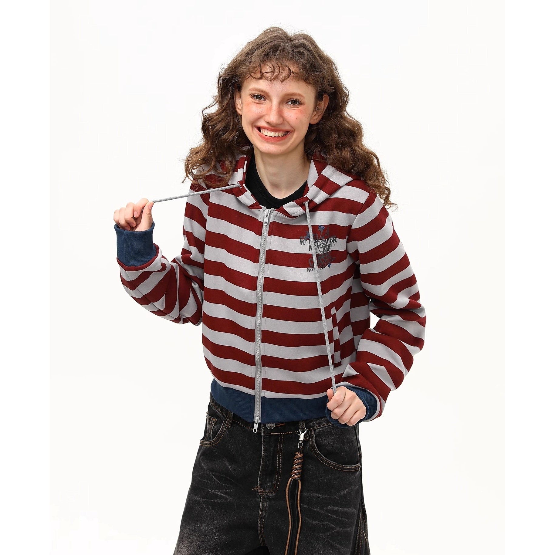 Retro Border Cropped Hooded Sweat Jacket MW10260