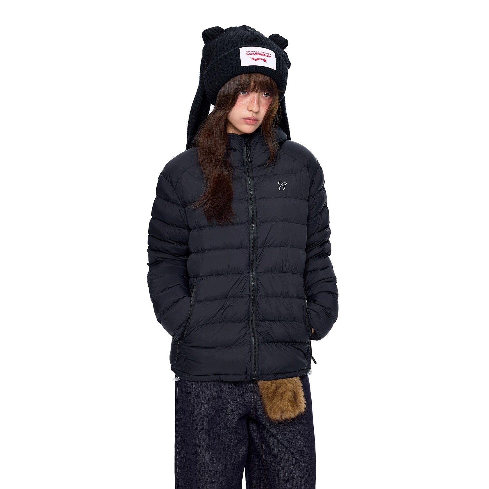 Rib Print Hooded Light Down Jacket EZ247
