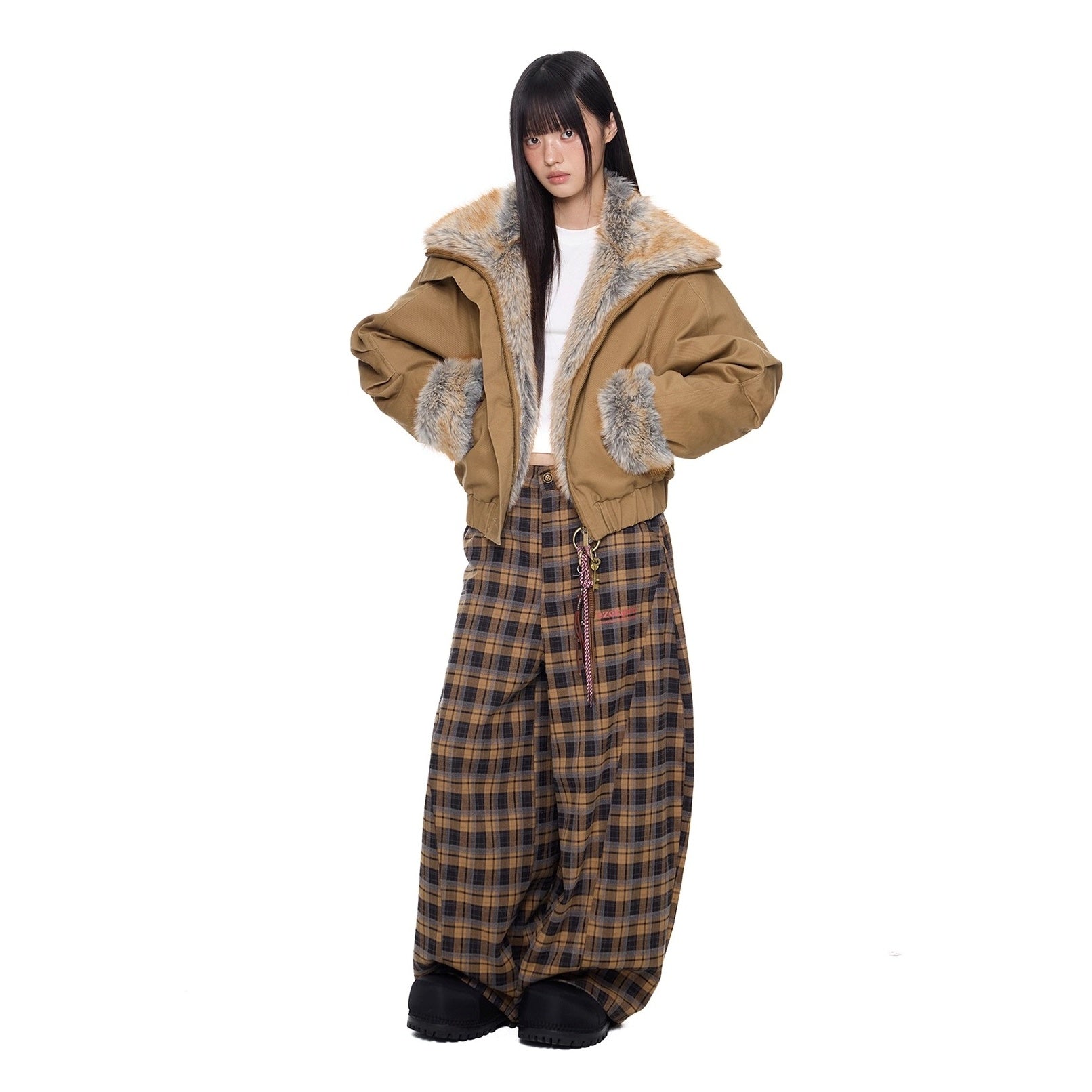 Large Fur Lapel Cropped Jacket EZ294