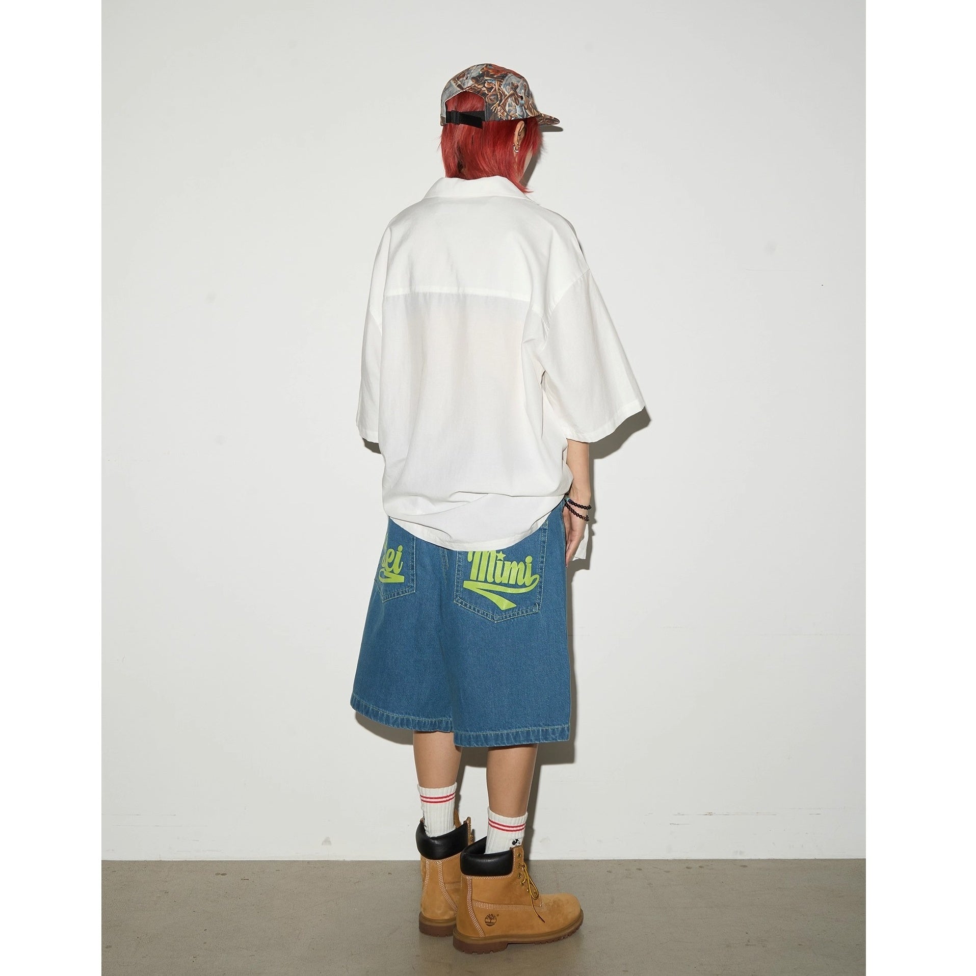 Back Print Loose Denim Half Pants MN9003