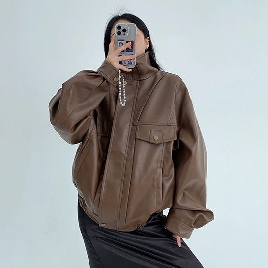 PU Leather Wide Silhouette Biker Jacket OS2024