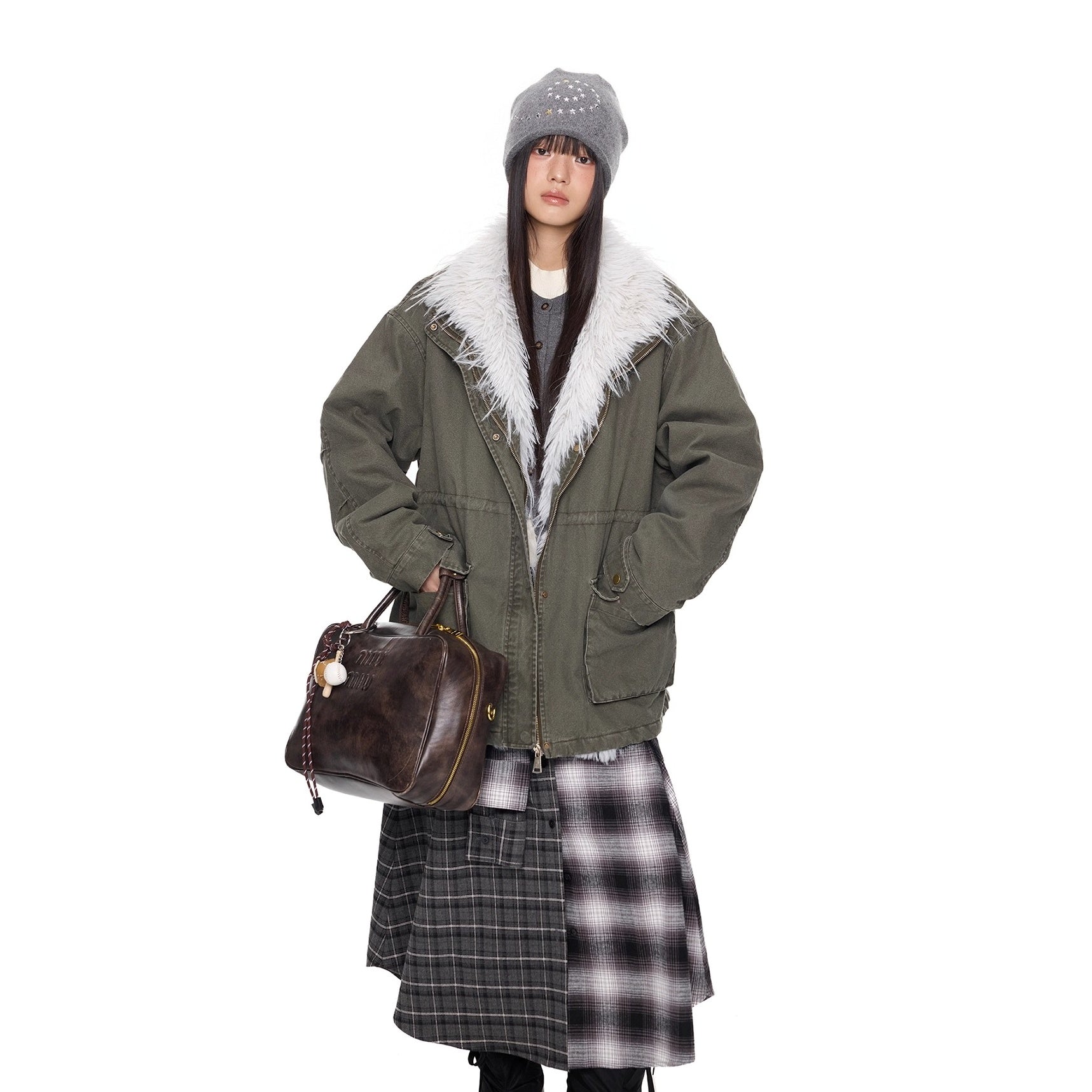 Hairy Stand Collar Washed Work Jacket EZ282